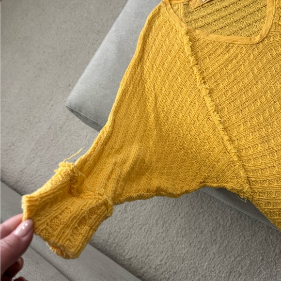 Free People Yellow V-Neck Knit Sweater (off shoulder option) - Picture 6 of 6